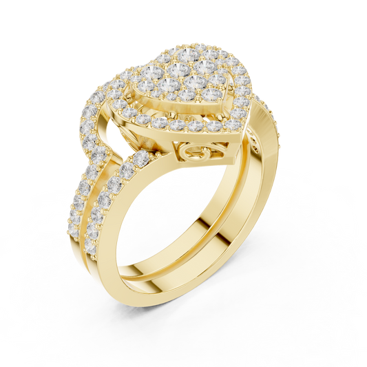 Round Cut Moissanite Diamond Multi Row Pave Halo Diamond Ring