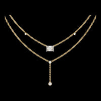Double Layer East-West Radiant Moissanite Diamond Y-Drop Necklace