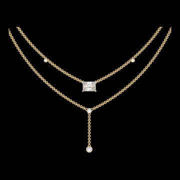 Double Layer East-West Radiant Moissanite Diamond Y-Drop Necklace