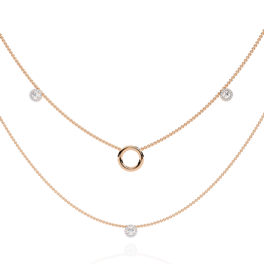 Layered Open Circle Bezel Lab Grown Diamond Double Necklace
