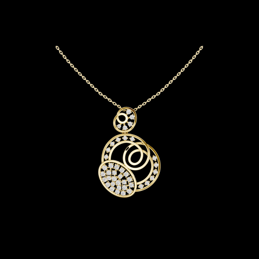 Abstract Swirl Circle Moissanite Pendant with Pave Accents
