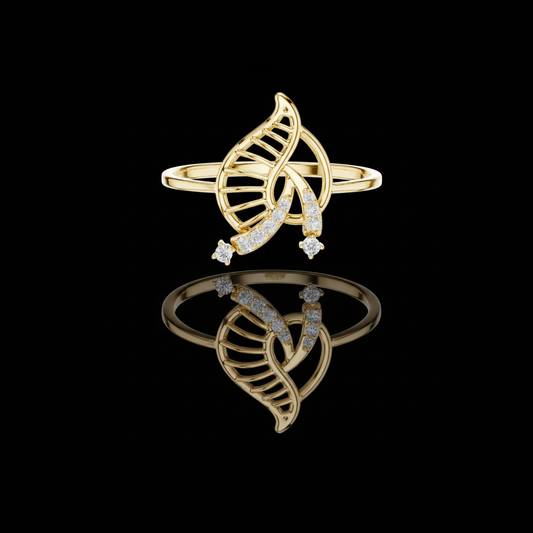 0.012 CT Leaf Filigree Ring Accented with Sparkling Moissanite Round Diamond Trails and Elegant