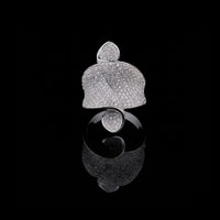2.10 TCW Artistic Curved Sterling Silver Leaf Inspired Ring with Full Pave Round Cut Moissanite Diamond