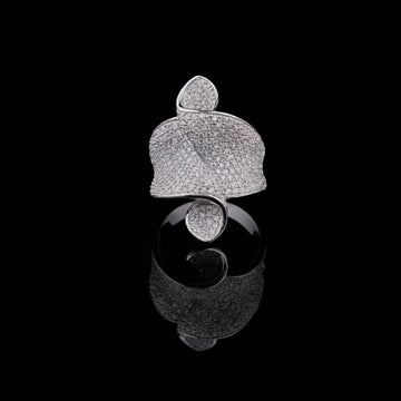2.10 TCW Artistic Curved Sterling Silver Leaf Inspired Ring with Full Pave Round Cut Moissanite Diamond