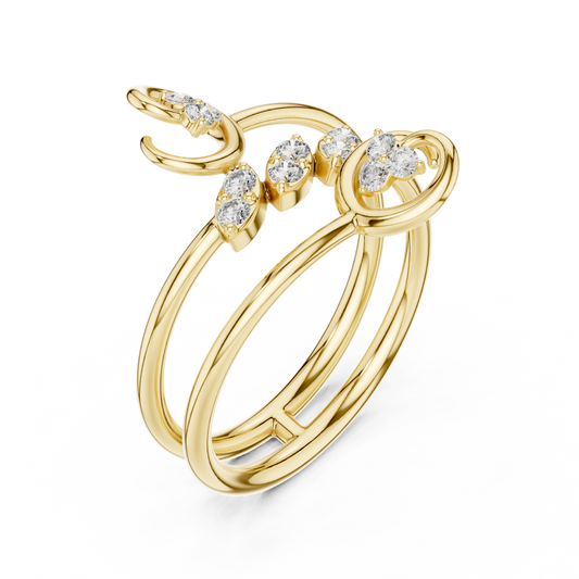 Vine Wrap Round Moissanite Diamond Leaf Cluster Open Bypass Engagement Ring