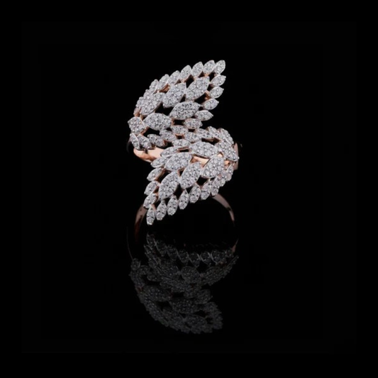 Double Leaf Nature Inspire Moissanite Diamond Cocktail Ring