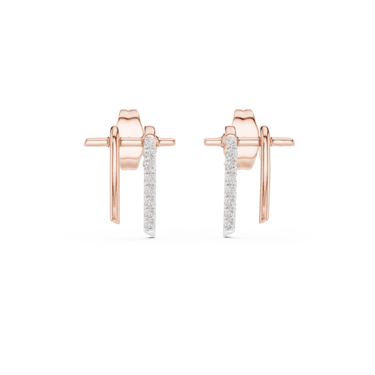 Dual Bar Round Lab Diamond Pavé Drop Stud Earrings with Linear Design