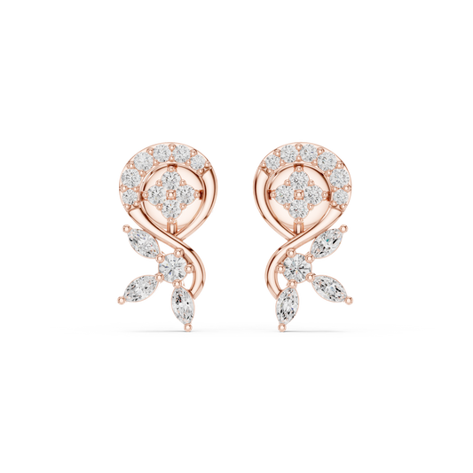 Floral Vine Lab Diamond Marquise & Round Stone Drop Stud Earrings