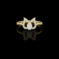 0.015 CT Lotus Inspired Ring with Sparkling Moissanite Diamond Pavé and Teardrop Shape