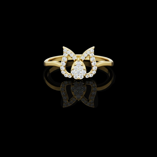 0.015 CT Lotus Inspired Ring with Sparkling Moissanite Diamond Pavé and Teardrop Shape