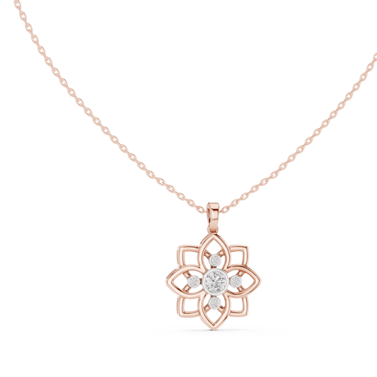 0.45 TCW Sparkling Floral Flower Brilliant Center Lab Grown Diamond Open Petal Design Pendant For Her