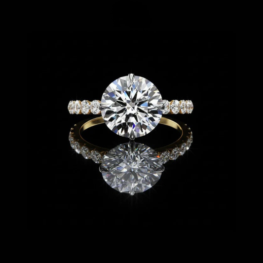 Round Solitaire Moissanite Diamond Engagement Ring With Pave Band