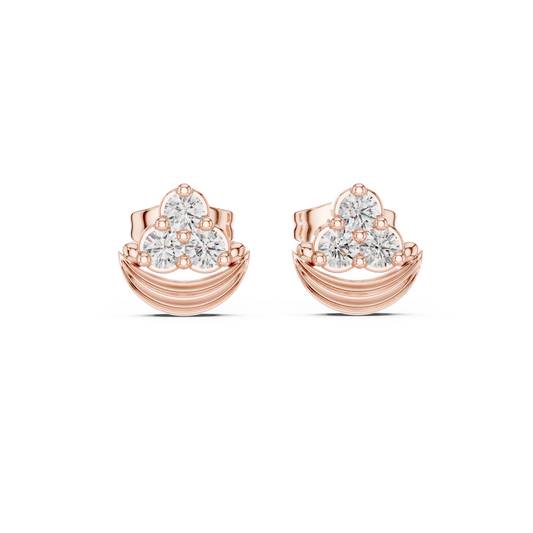 Luna Crest Round Lab Diamond Cluster Stud Earrings with Sculpted Crescent Design