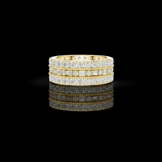 2.27 CT Luxurious Triple Row Round and Baguette Moissanite Diamond Eternity Band