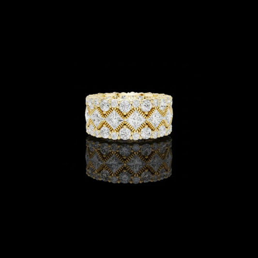 1.98 CT Bold Princess Cut and Round Moissanite Diamond Wide Eternity Band with Intricate Milgrain Detailing