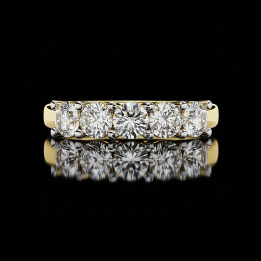 Round Cut Five Stone Lab Grown Anniversary Band Wedding Ring