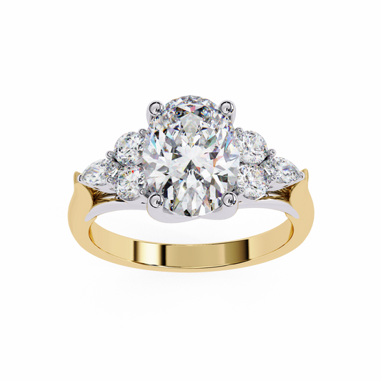 Art Deco Oval Cut Moissanite Diamond Engagement Ring With Pear Side Stones