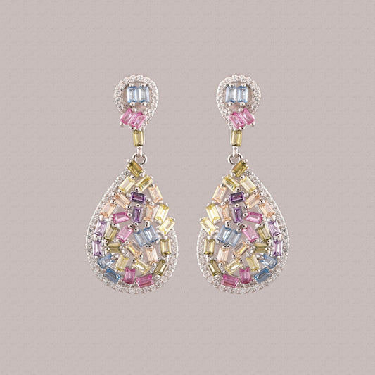 Rainbow Colored Diamond Teardrop Dangle Earrings - view 2