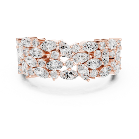 Marquise Cut Floral Cluster Lab Grown Diamond Wide Statement Band Ring