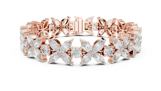 Marquise & Round Cut Moissanite Diamond Floral Link Bracelet For Her