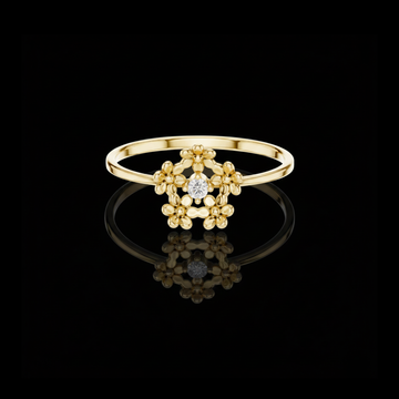 0.03 TCW Dainty Gold Flower Ring with Round Lab Grown Diamond Center Vintage Inspired Petal Beautiful Jewelry For Her
