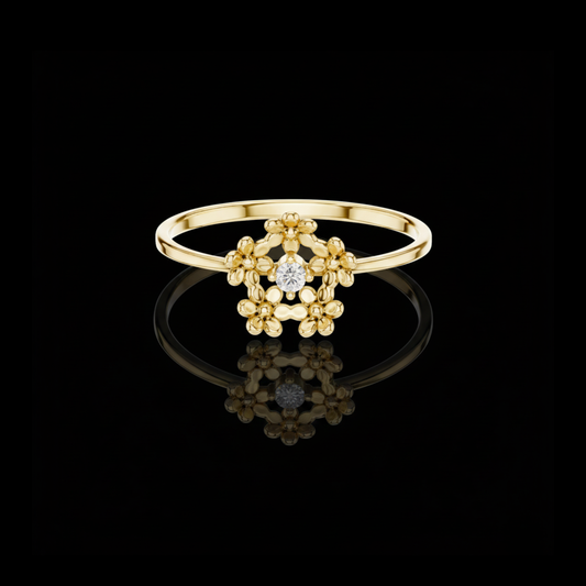 Round Moissanite Diamond Floral Cluster Bezel Set Ring