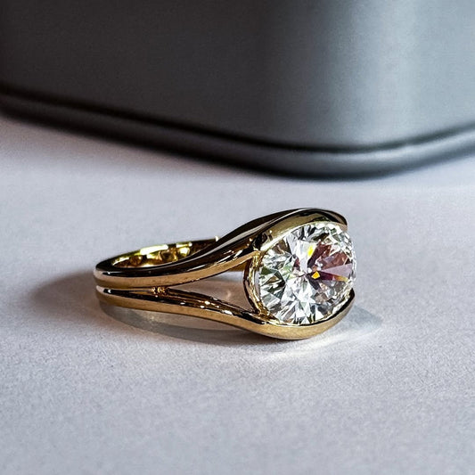 2.5 TCW Modern Moissanite Oval Cut Bezel Set East West Statement Ring