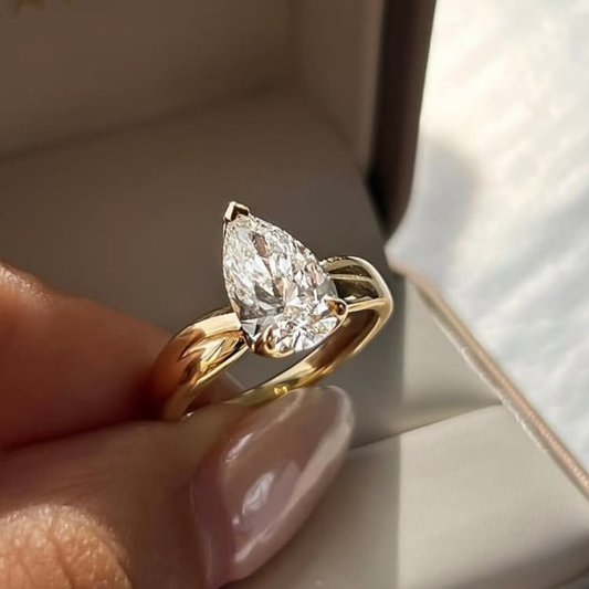 Pear Cut Lab Diamond Bypass Solitaire Ring