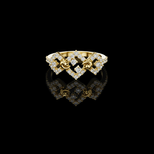 0.36 TCW Eternal Crown Round Moissanite Diamond Ring with Intricate Lattice Artistry