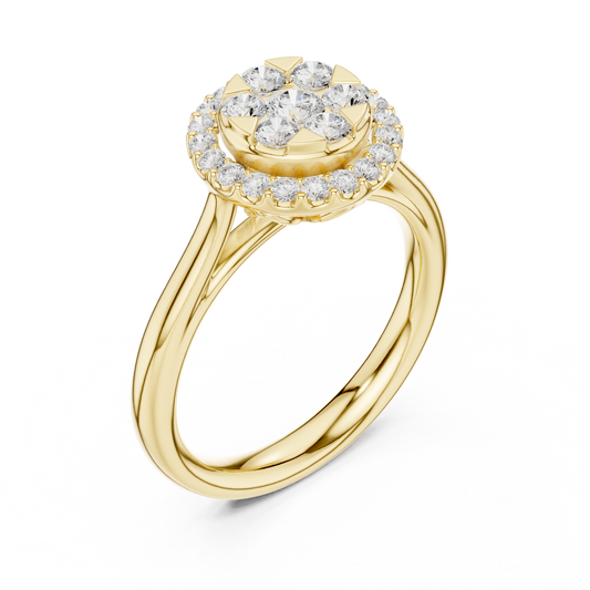 Round Moissanite Diamond Floral Halo Engagement Ring