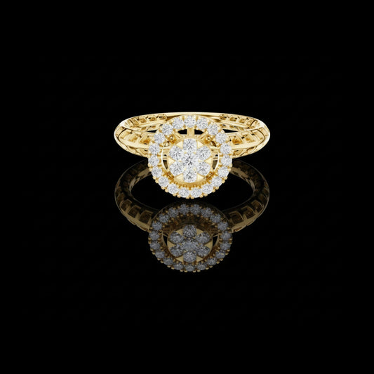 0.35 TCW Floral Cluster Bloom Center with Moissanite Brilliant Double Halo Design Ring