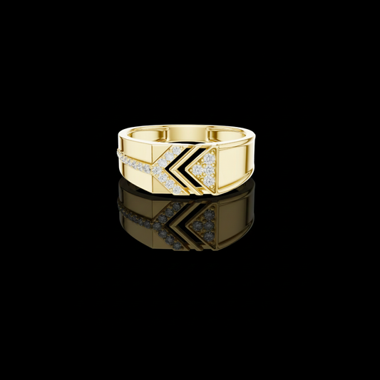 0.19 TCW Geometric Round Lab Grown Diamond Modern Chevron Triangle Design with Pave Stones Statement Ring