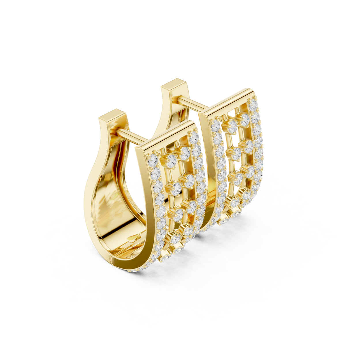 Openwork Lattice Multi Row Lab Grown Diamond Wide Huggie Earrings