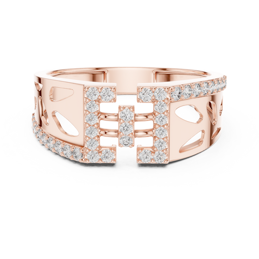Round Cut Moissanite Diamond Men's Openwork Floating Bridge Gold Band