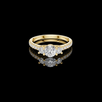Round Cut Three Stone Moissanite Diamond Pave Engagement Ring