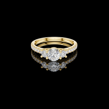 Round Cut Three Stone Moissanite Diamond Pave Engagement Ring