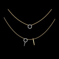 Layered Open Circle & Bar Pendant Moissanite Double Necklace
