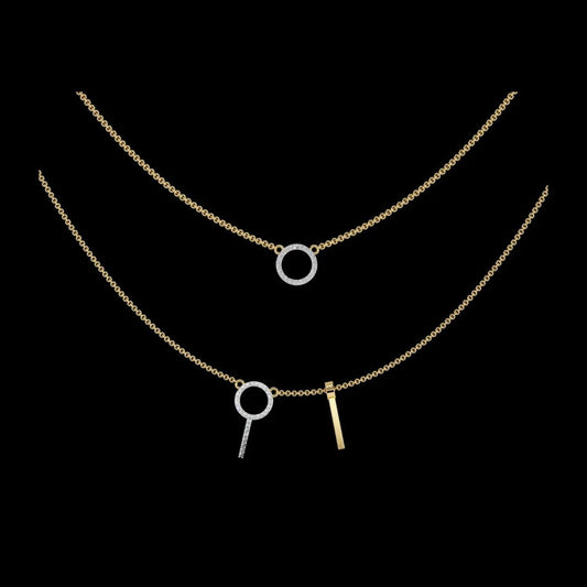 Layered Open Circle & Bar Pendant Moissanite Double Necklace
