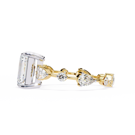 Emerald Cut Moissanite Diamond Anniversary Ring With Pave Wedding Band