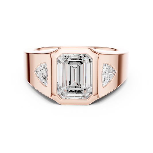 Emerald Cut Lab Grown Diamond Signet Ring With Trillion Accents