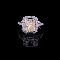1.25 CT Imperial Sun Moissanite Radiant Cut Halo Diamond Ring with Baguette and Round Accents
