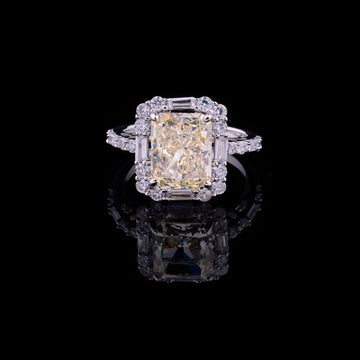 Radiant Cut Halo Ring with Baguette Side Stones Moissanite Diamond