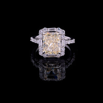 1.25 CT Imperial Sun Lab Grown Radiant Cut Halo Diamond Ring with Baguette and Round Accents