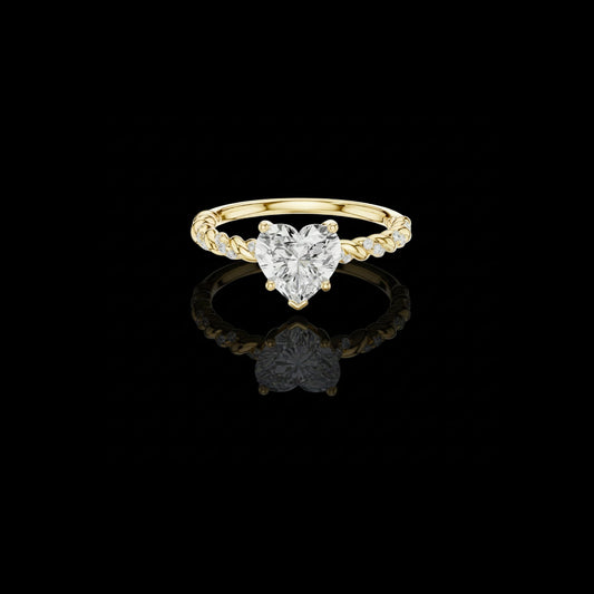 1.21 CT Romantic Heart Shaped Moissanite Diamond Ring with Twisted Pave Vine Band and Prong Setting For Love