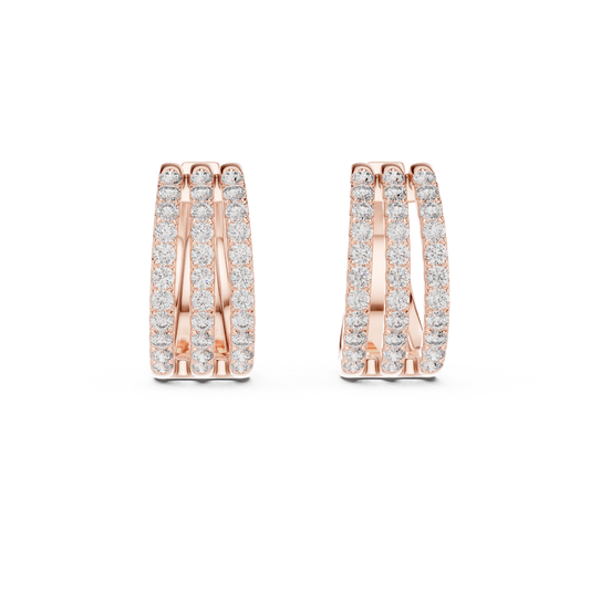 Triple Row Round Moissanite Diamond Hoop Earrings Everyday Statement Jewelry