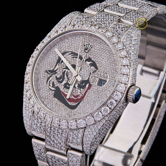 Full Iced Out Diamond Watch with Custom Graphic Pavé Dial & Diamond Bezel - View 2