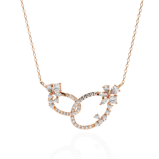 Interlocking Oval Mixed Diamond Moissanite Cluster Necklace