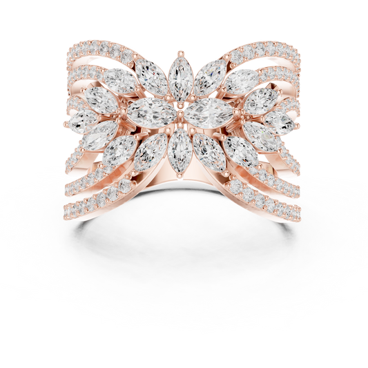 Marquise Cut Lab Grown Diamond Floral Cluster Split Shank Ring