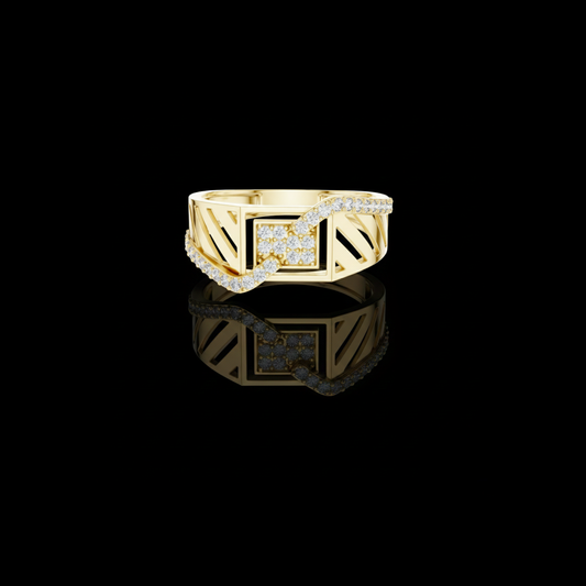 0.34 TCW Luxurious Round Lab Grown Diamond with Architectural Cutwork Geometric Pave Stones Statement Ring
