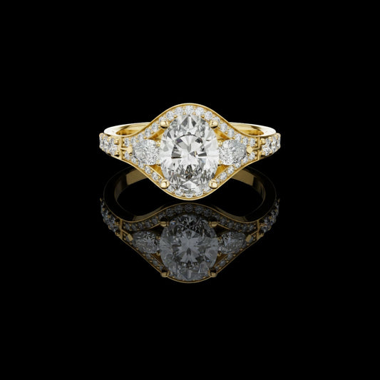 Oval Cut Lab Diamond Three Stone Split Shank Ring